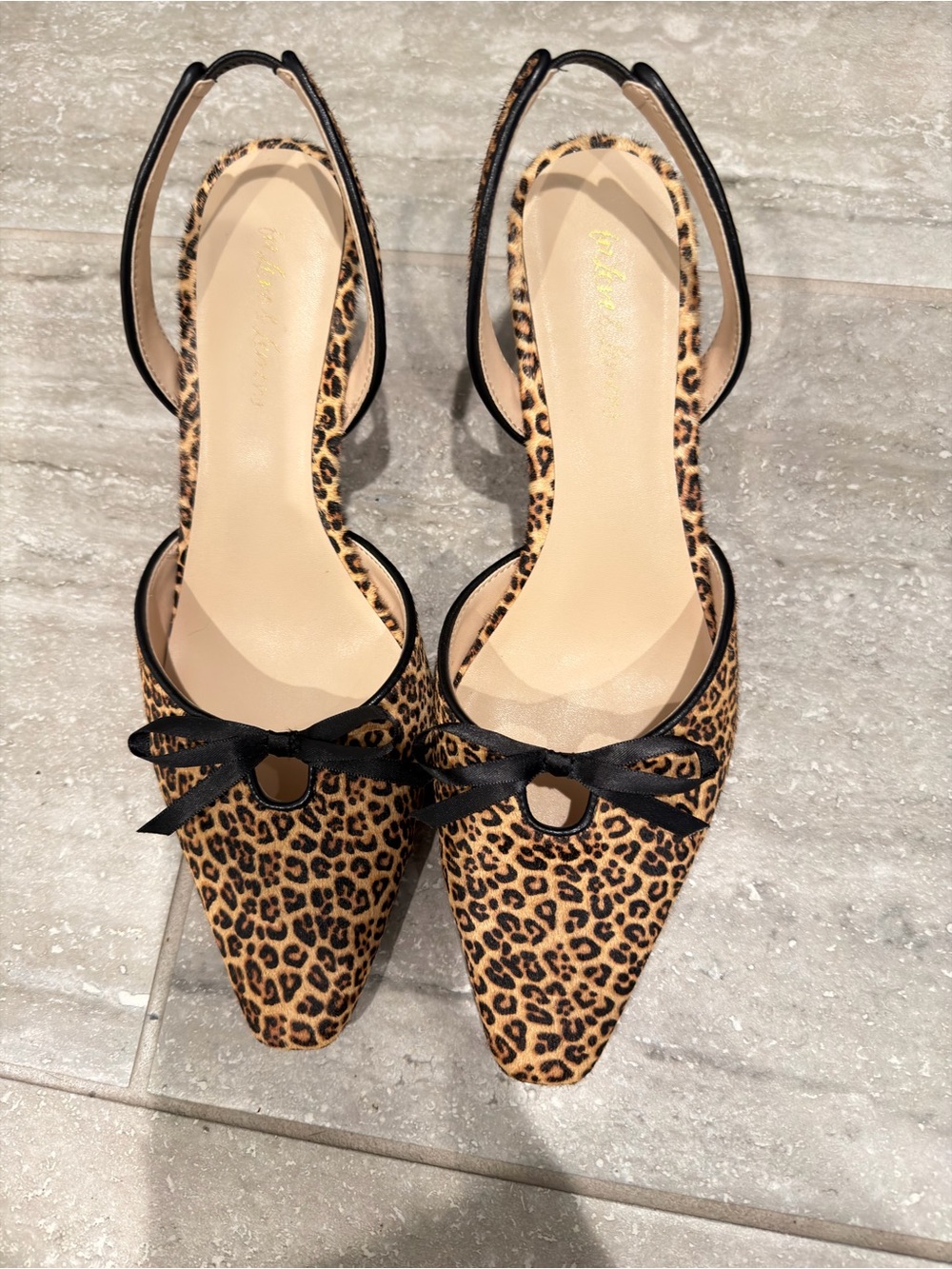 For Love And Lemons Leopard Print Slingback Heels with Black Bow